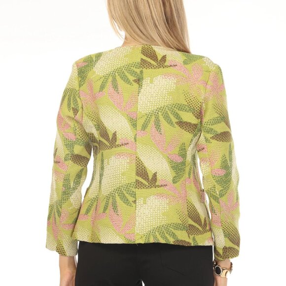 Lime Textured Leaf Print Blazer - Picture 3 of 5